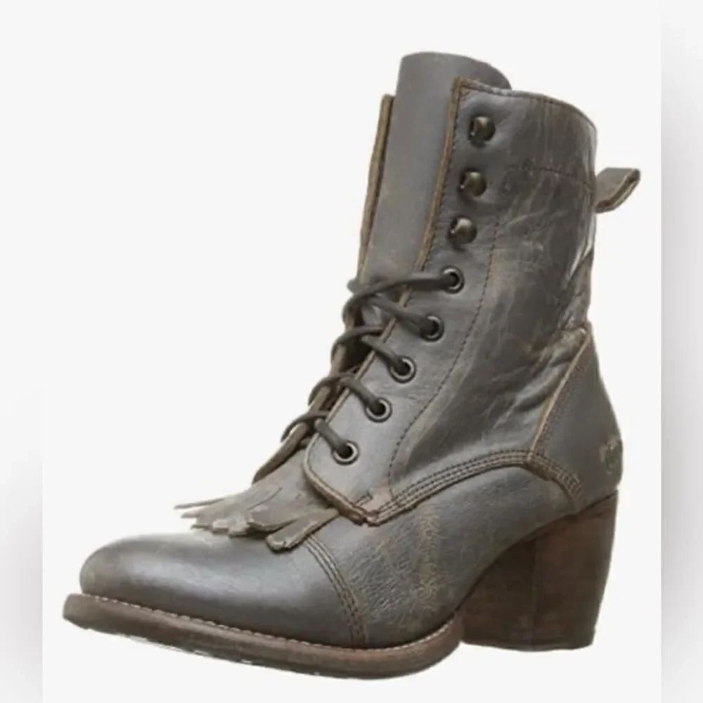 BEDSTU FINIS Lace Up Western BOOTIES in gray with kiltie detail 7.5